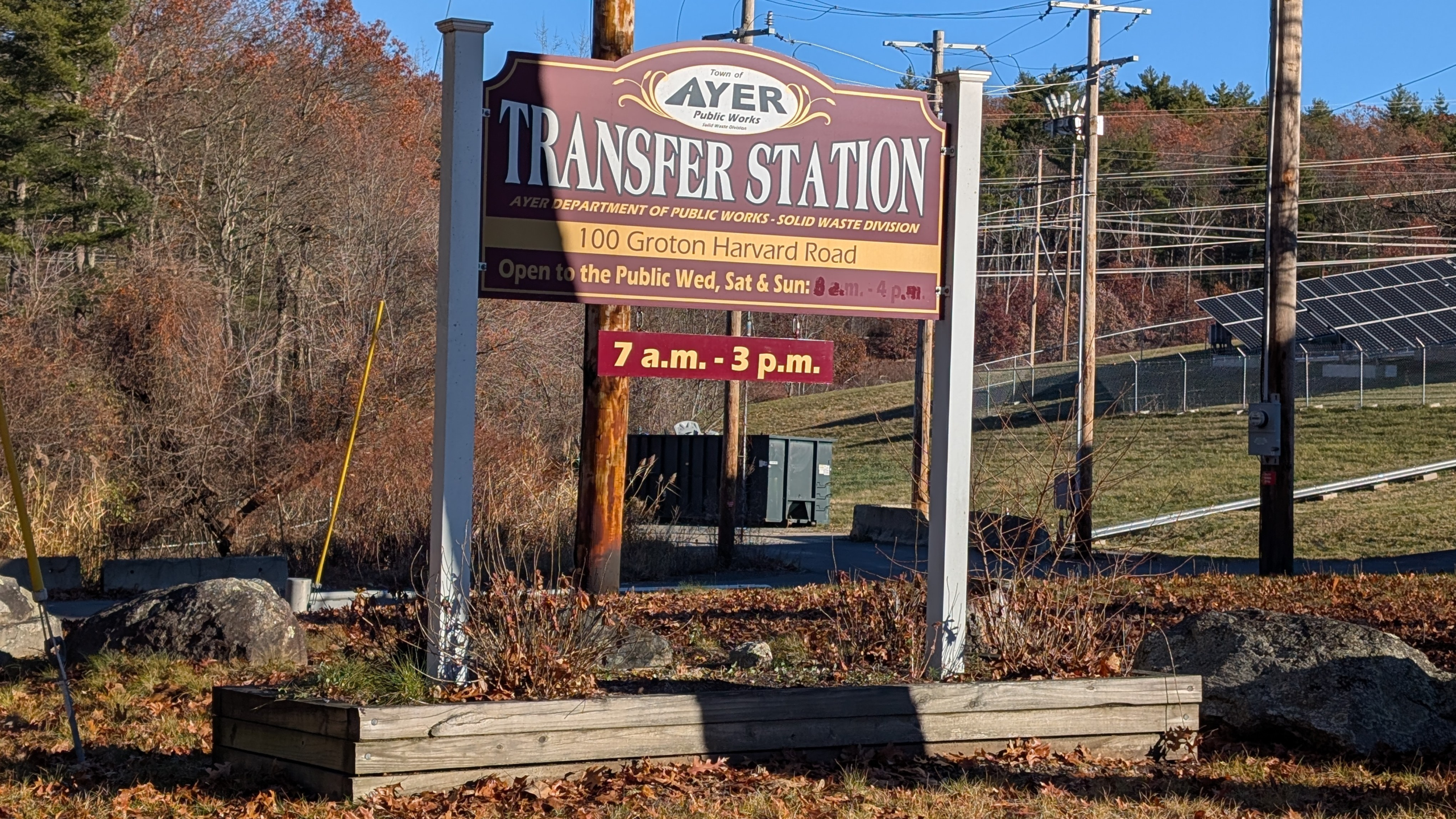 Ayer, MA Transfer Station sign on Groton Harvard Road